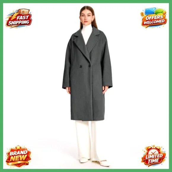Wool Blend Mid-Length Peacoat, Single-Breasted, Office Casual Outerwear